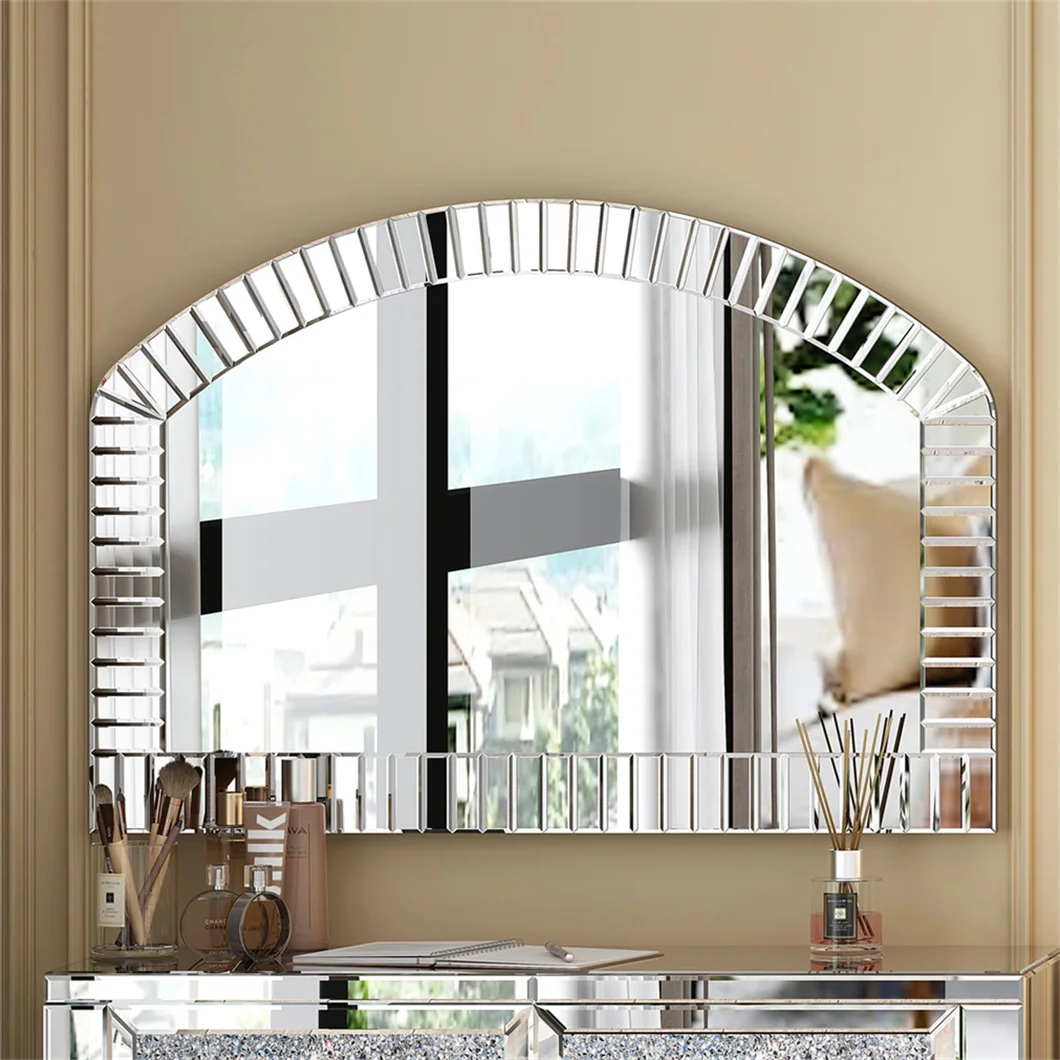 Large Wall Mirror 100 x 70cm Arched Venetian Mirror with Beveled Glass Frame