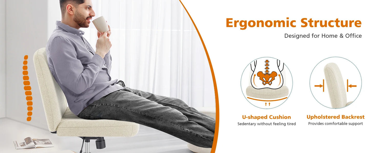 Office Living Room, Rocking Gaming Armless Wide Desk Adjustable Swivel Chair