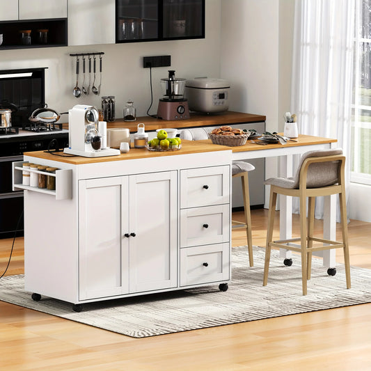 Rolling Kitchen Island On Wheels With Extendable Dining Table