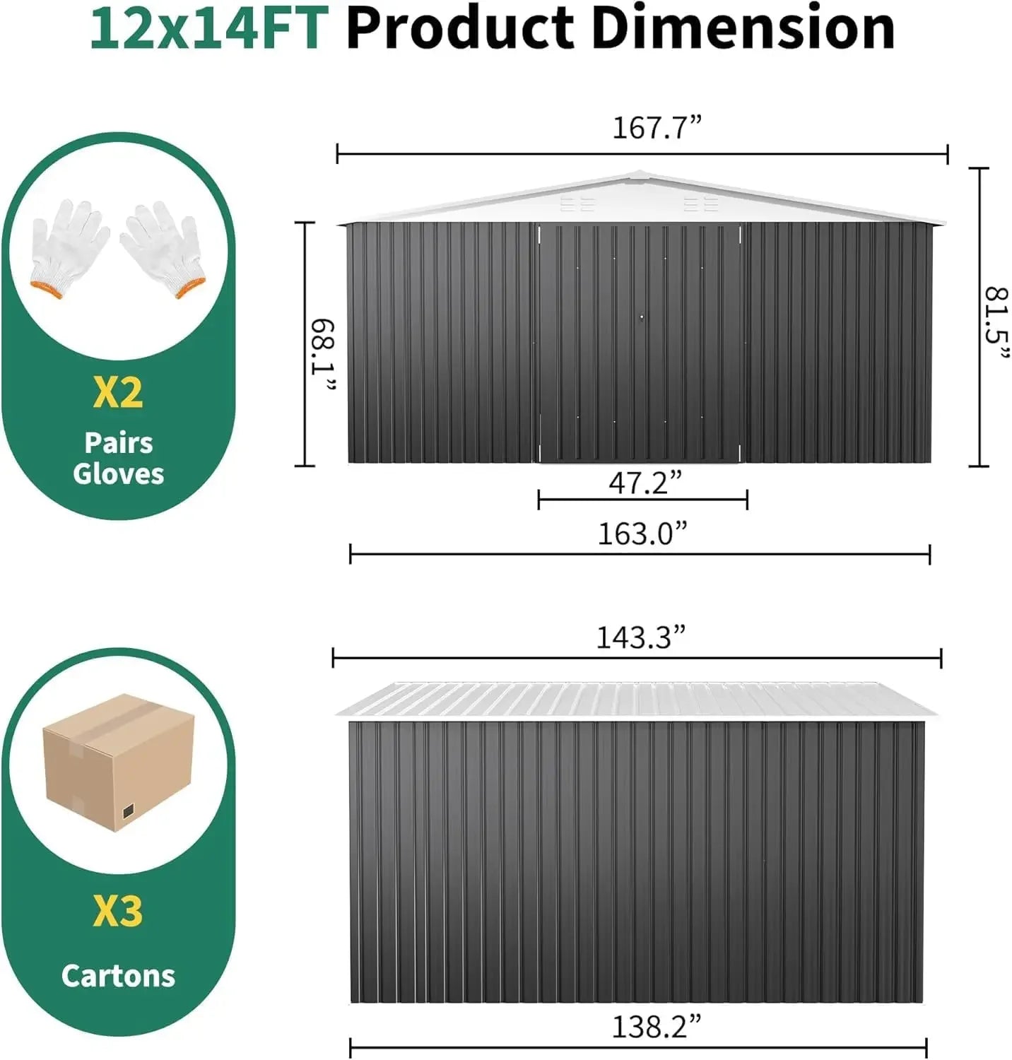 12x14 FT Outdoor Storage Shed,