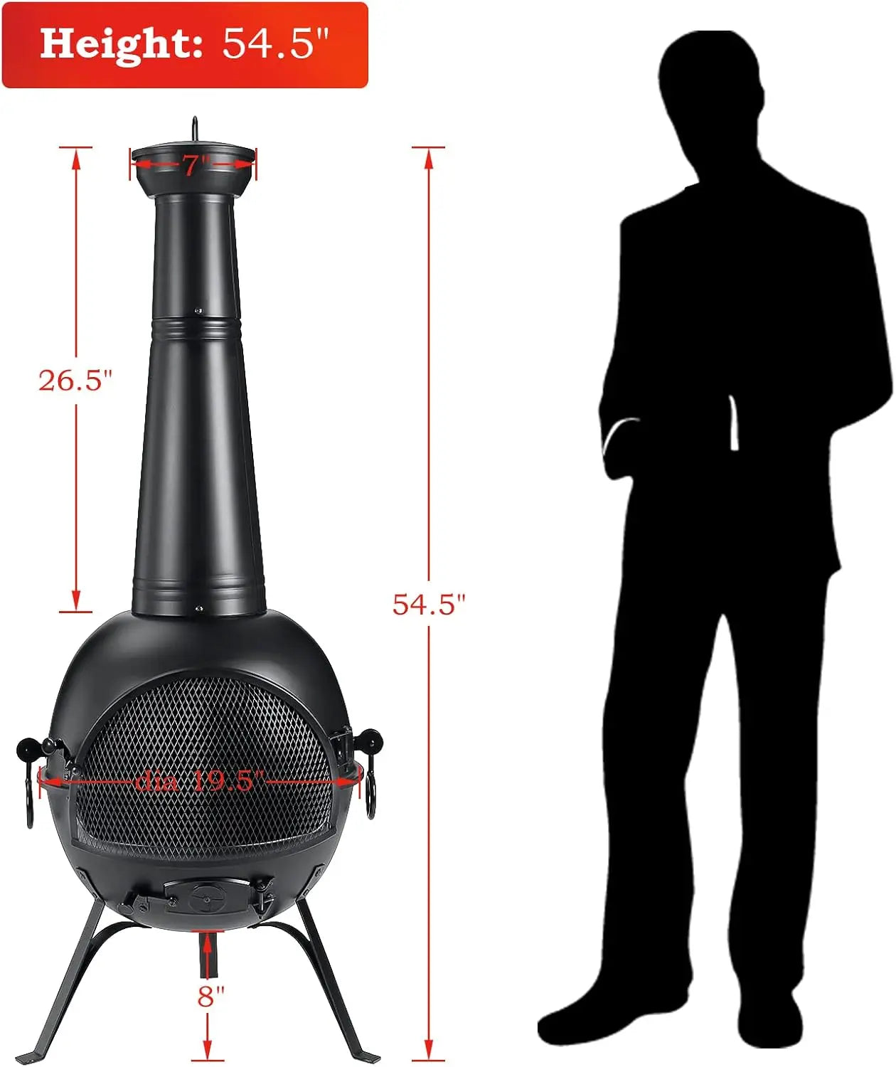 Black Iron Wood-Burning Fire Pit with Protective Cover for Patio