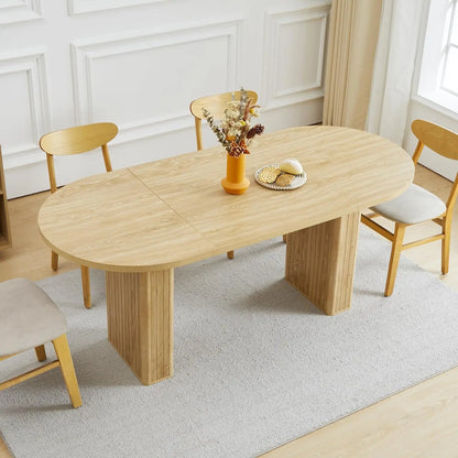 Modern Oval Kitchen Table with Wood Strip Base