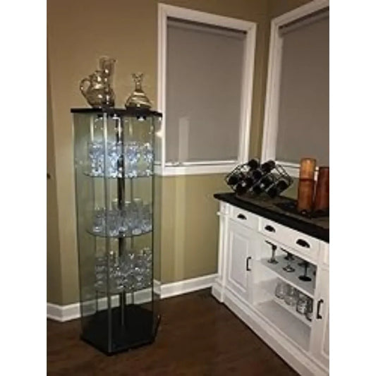 Glass Hexagon Shaped Curio Cabinet with Three Round Shelves