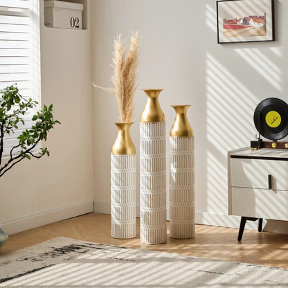 Set Of 3 Gorgeous Home Decoration Large Glazed Metal Vases Height
