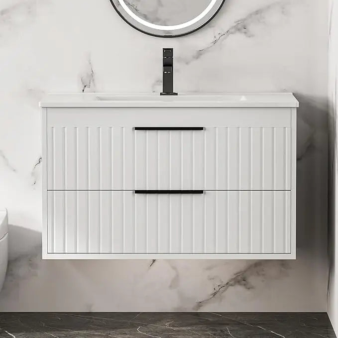 Wall Mounted Floating Bathroom Vanity with 2 Big Drawers
