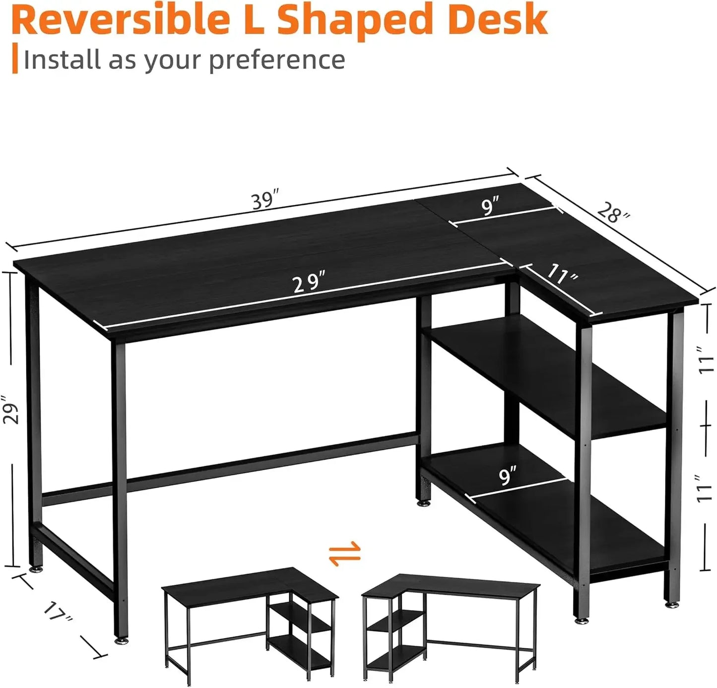 L Shaped Desk - 39" Home Office Computer Desk