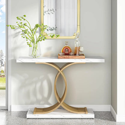 39-Inch Console Faux Marble Narrow Wood Entrance table