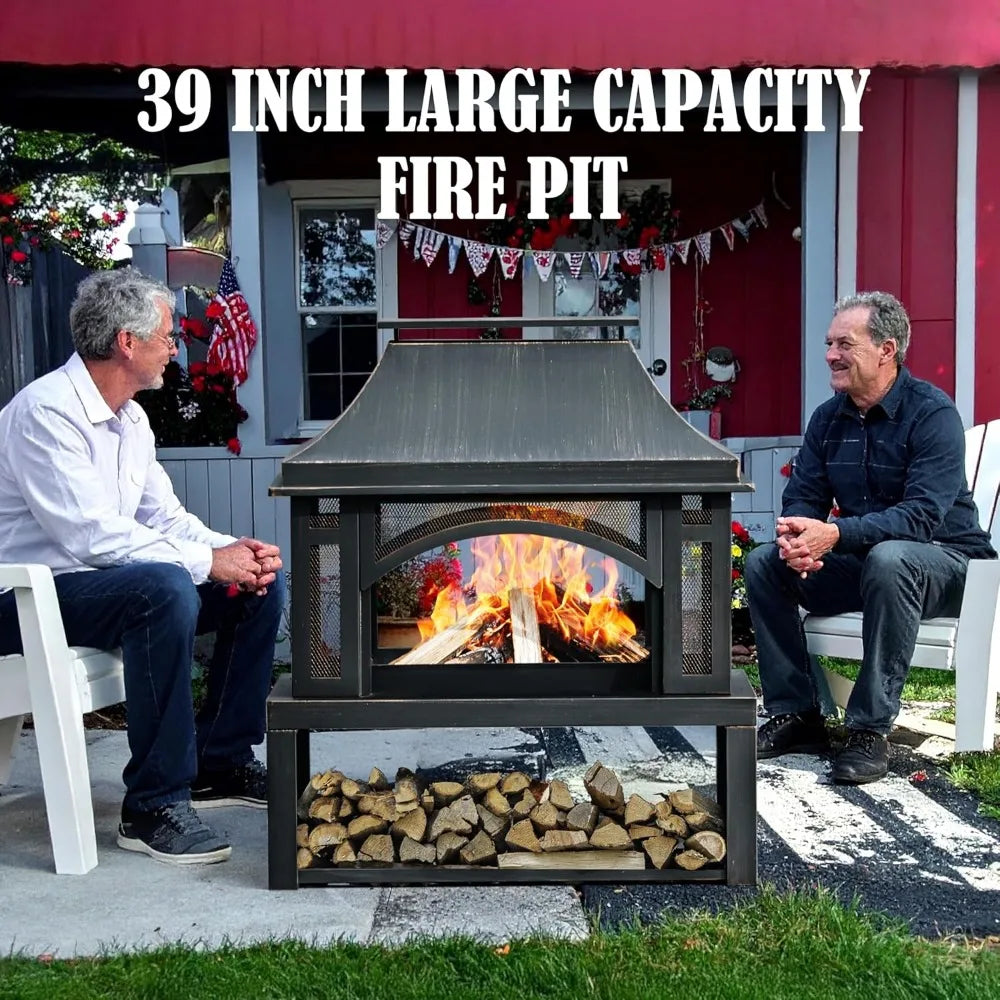 Large Outdoor Wood-Burning Fireplace with Storage