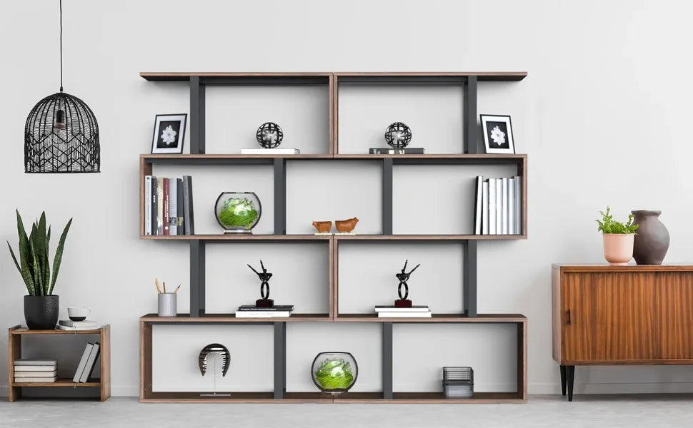 5 Tiers Bookshelf, Modern S-Shaped Z-Shelf Style