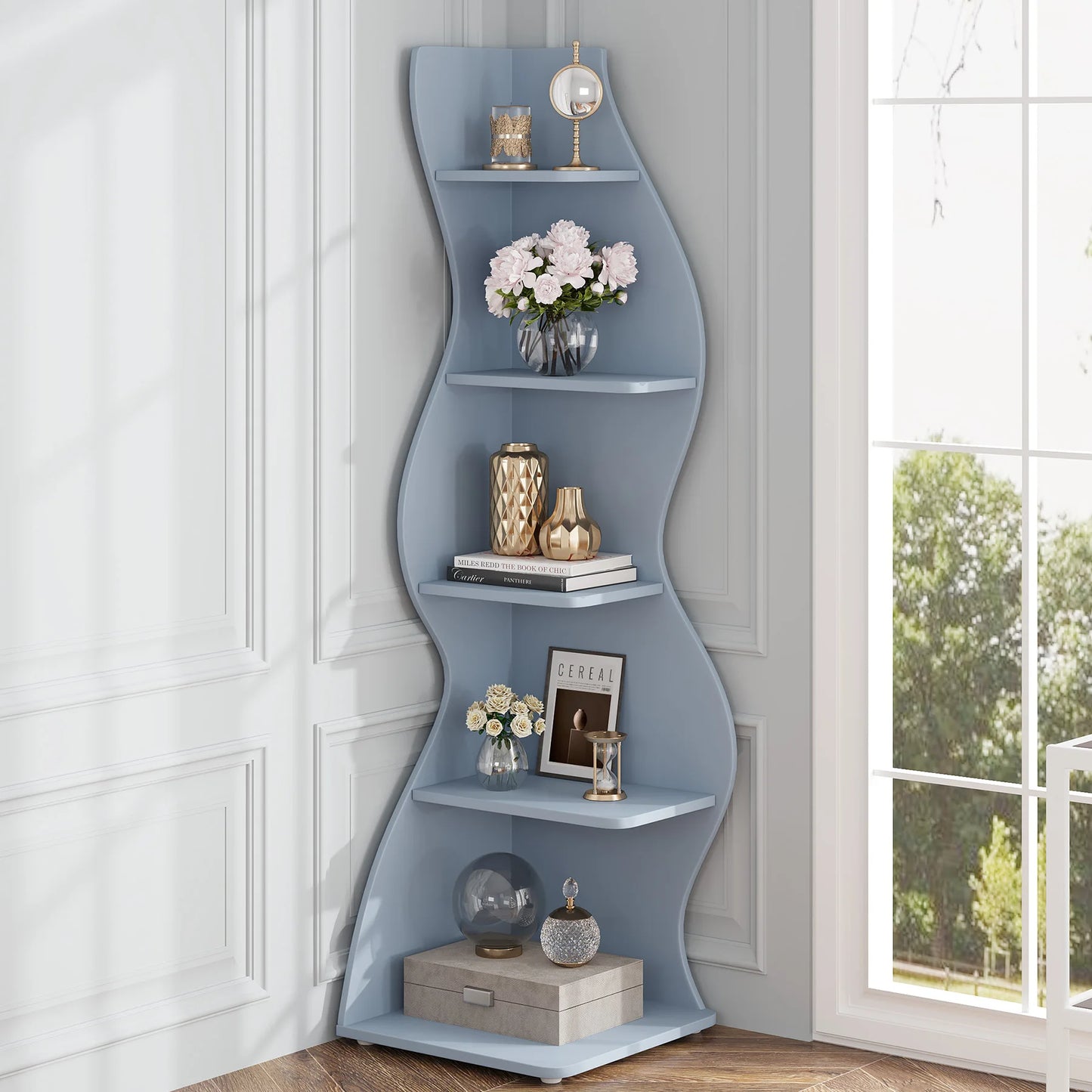 Modern 5-Tier Wall Corner Bookshelf