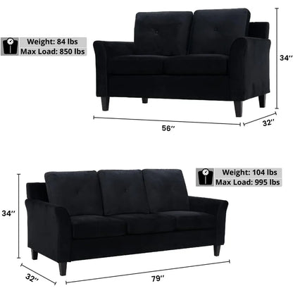 Microfiber Black Button Tufted Sofa & Loveseat Set
