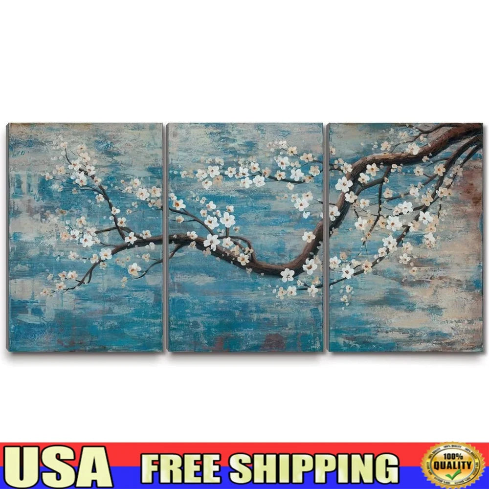 Large Framed Plum Blossom Tree Gallery Wrapped Decorative Art
