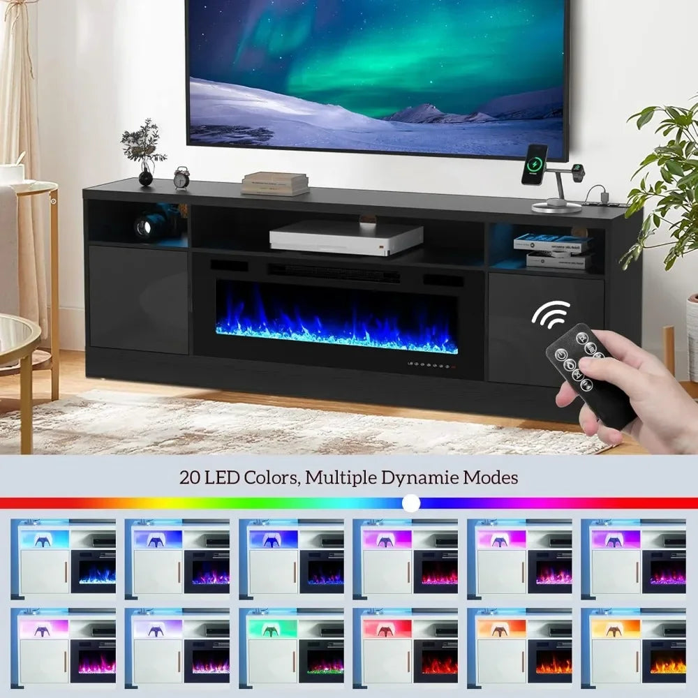 70 inch TV Stand with 36" Electric Fireplace, Living Room Tv Cabinet