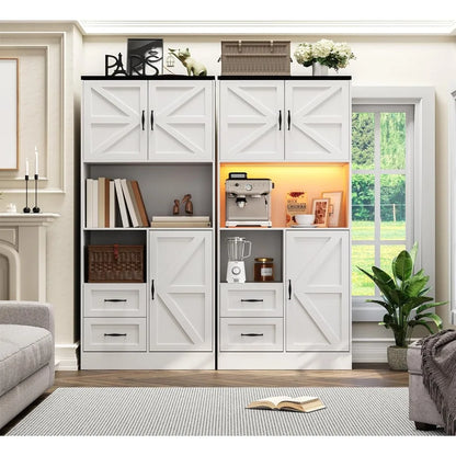 Tall Farmhouse Kitchen Pantry with Barn Doors and Drawers