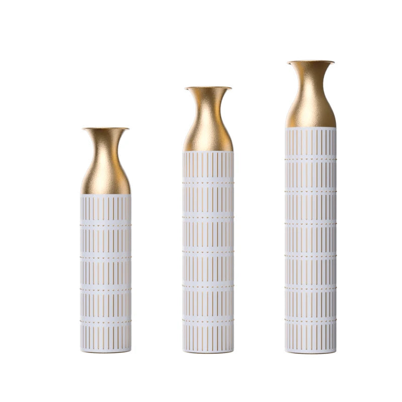 Set Of 3 Gorgeous Home Decoration Large Glazed Metal Vases Height
