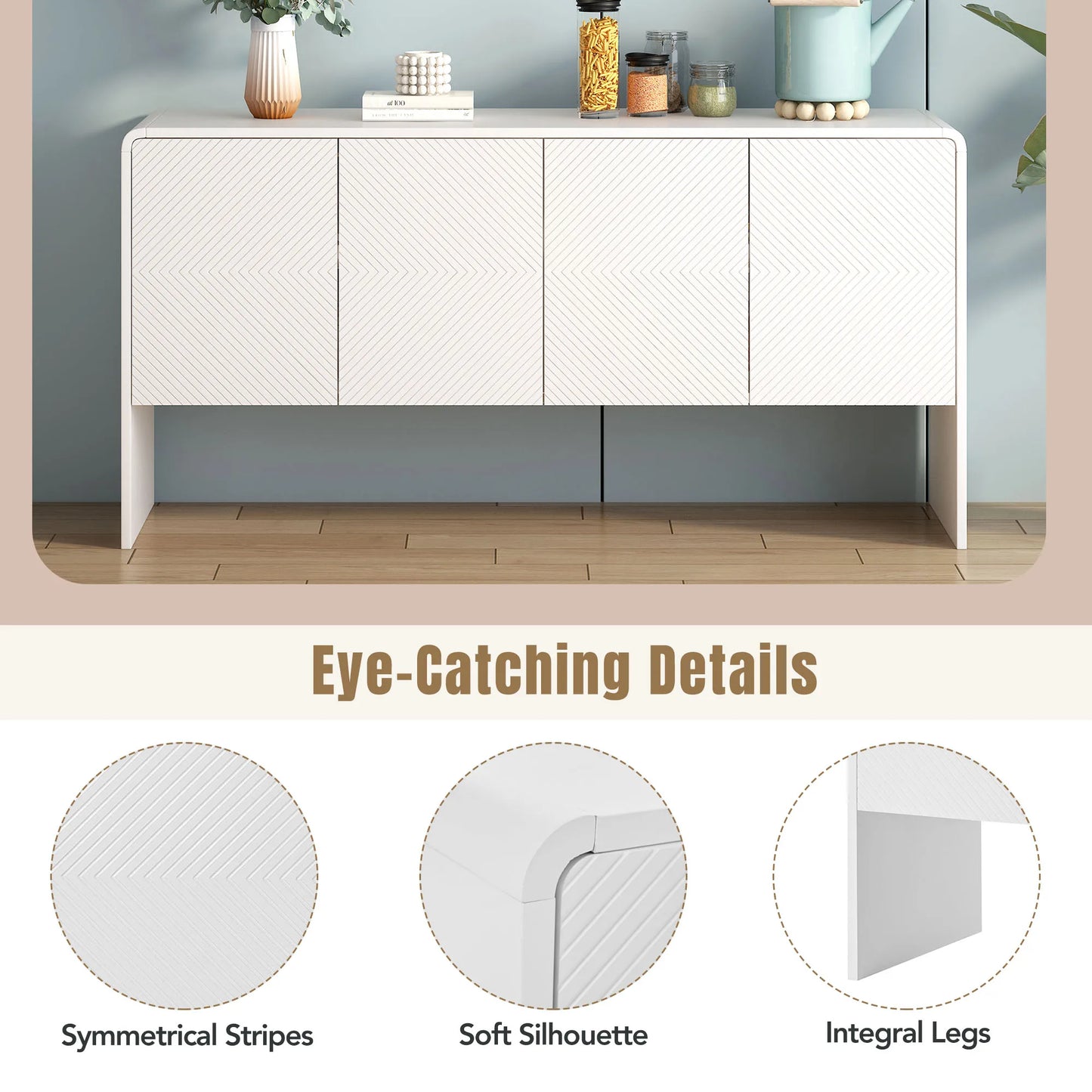 60"L Large Storage Space Sideboard with 4 Doors and Rebound Device