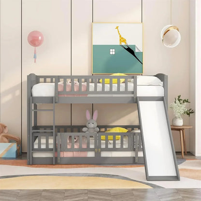 Low Bunk Bed with Slide Twin Over Twin Bunk Beds