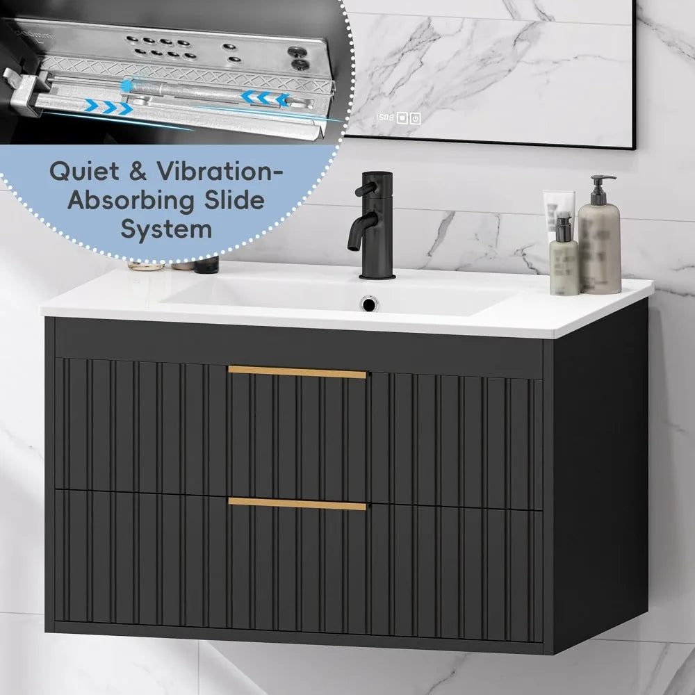 Wall Mounted Floating Bathroom Vanity with 2 Big Drawers