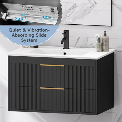 Wall Mounted Floating Bathroom Vanity with 2 Big Drawers