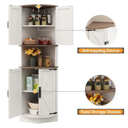 Vabches 64.8" Tall Corner Cabinet Farmhouse Storage Cabinet with Barn Doors&5 Storage Shelves Corner Storage Cabinet Living Room