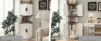 Vabches 64.8" Tall Corner Cabinet Farmhouse Storage Cabinet with Barn Doors&5 Storage Shelves Corner Storage Cabinet Living Room