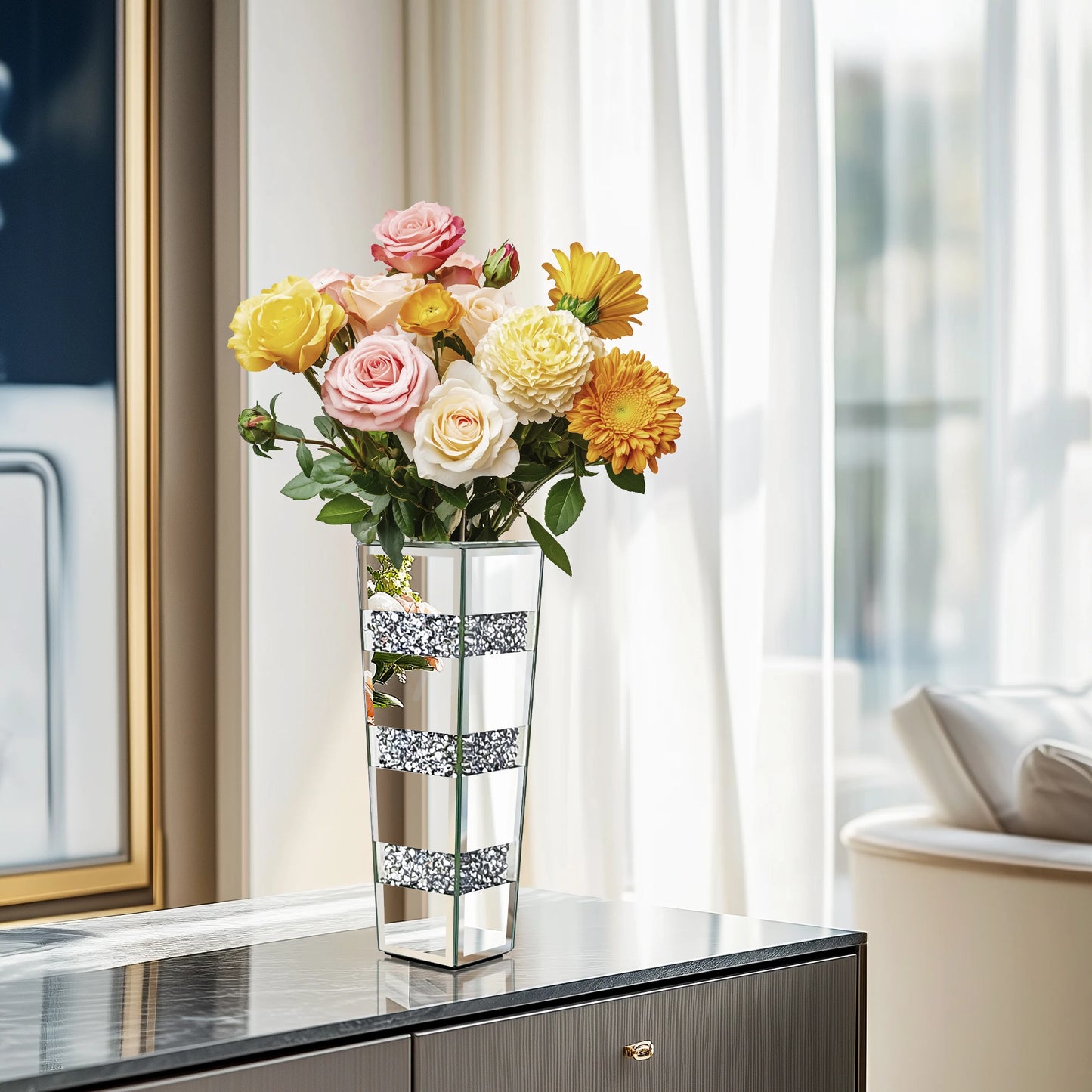 Large Crushed Diamond Glass Vase for Home Decor