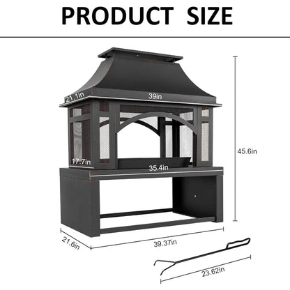 Large Outdoor Wood-Burning Fireplace with Storage