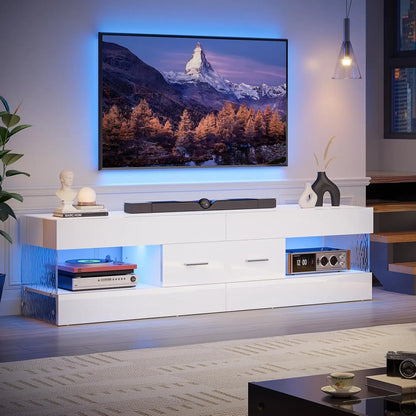 TV Stand with Stone-Patterned Side Panels, LED Entertainment Center