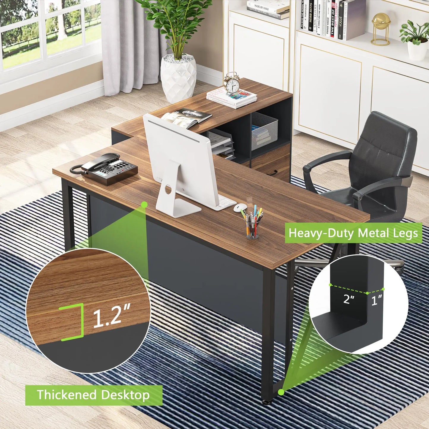 L-Shaped Computer Desk Home Office Furniture with Drawers