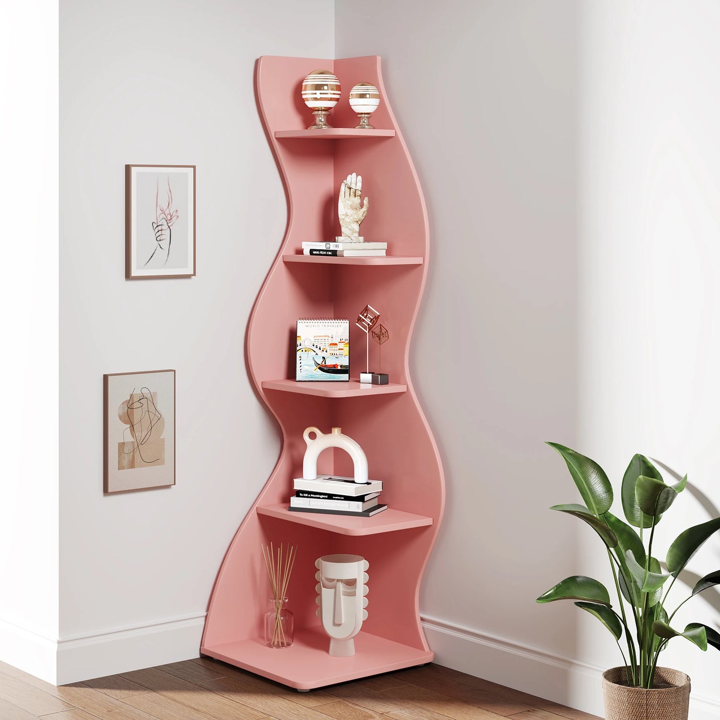 Modern 5-Tier Wall Corner Bookshelf