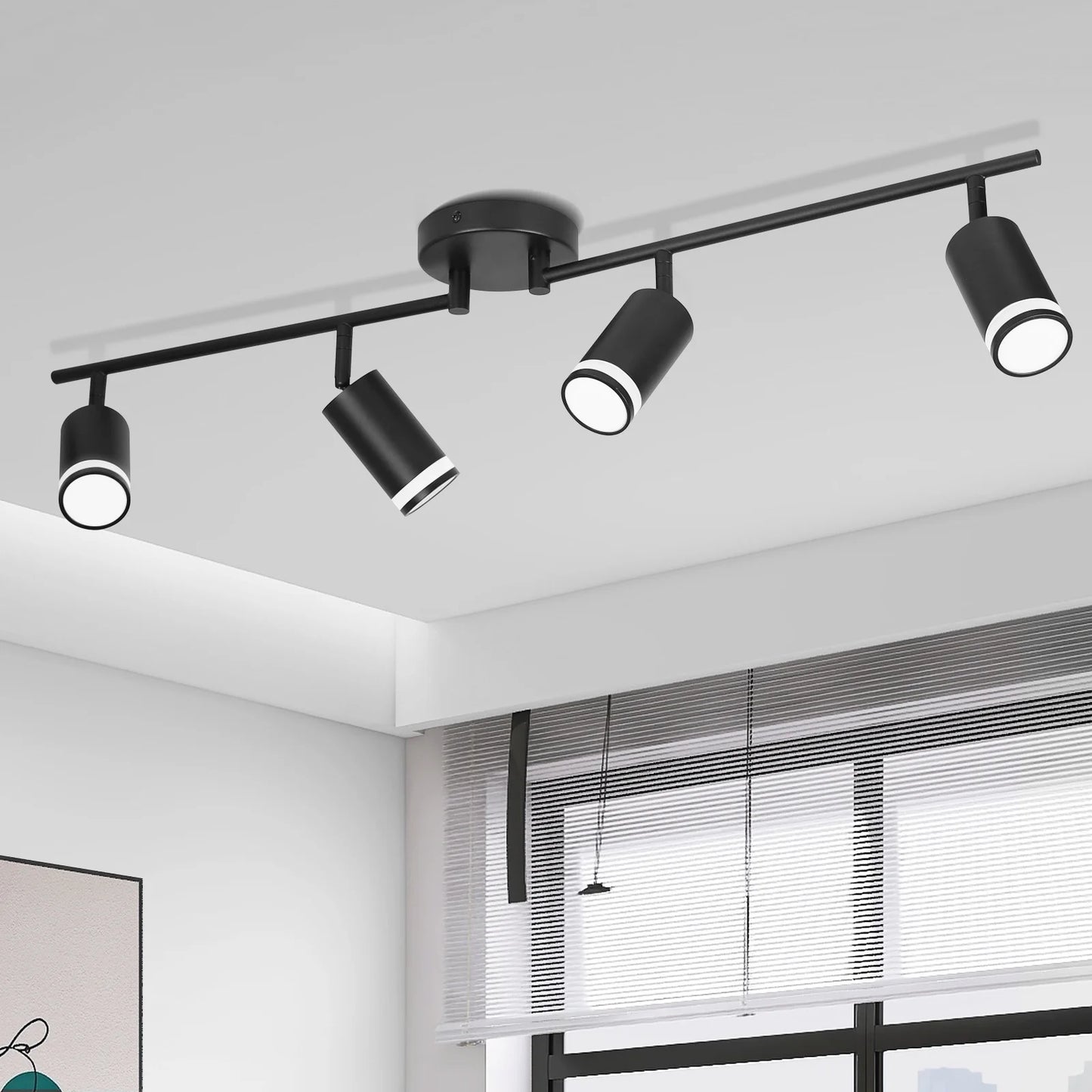LED Spotlight Black Track Fixture Ceiling Light Rotatable 6 Heads Protective Lamp