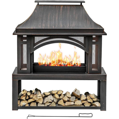 Large Outdoor Wood-Burning Fireplace with Storage