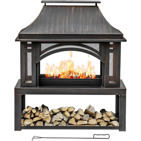 Large Outdoor Wood-Burning Fireplace with Storage