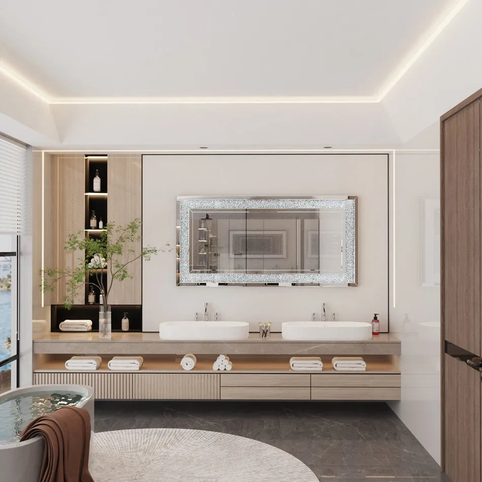 Sparkly Crystal Rhinestone Diamond Frameless Vanity Mirrors