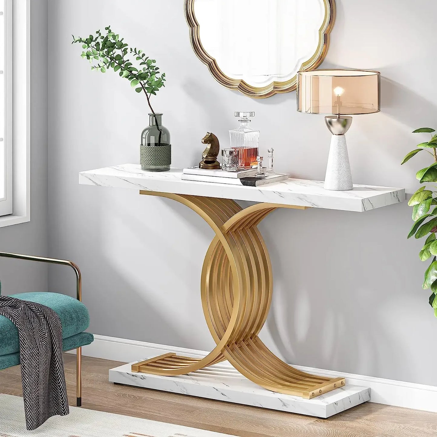 39-Inch Console Faux Marble Narrow Wood Entrance table