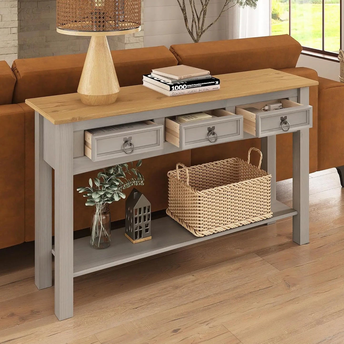 Solid Wood Hall Table Console 47.9" W, 12.6" D, 28.8" H
