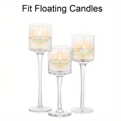 Set of 3 Glass Tall Tea Light Candle Holders