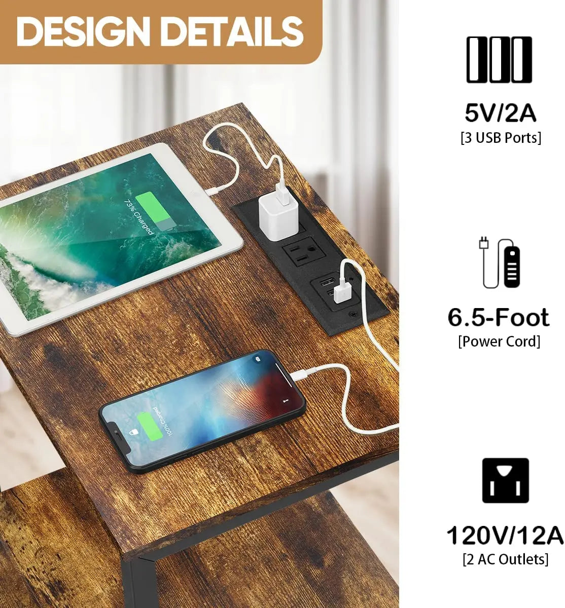 Side Table with Charging Station