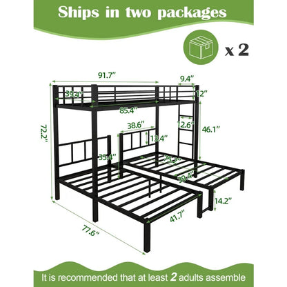 Twin Over Twin & Bunk Beds for 3, Triple Bunk Bed for 3 with Guardrails, Ladder & Upper-Bed Platform, for Children, Teens, Adult