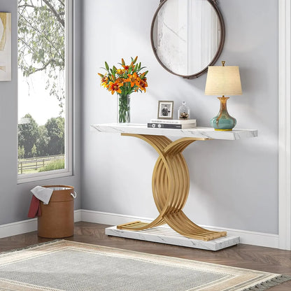39-Inch Console Faux Marble Narrow Wood Entrance table