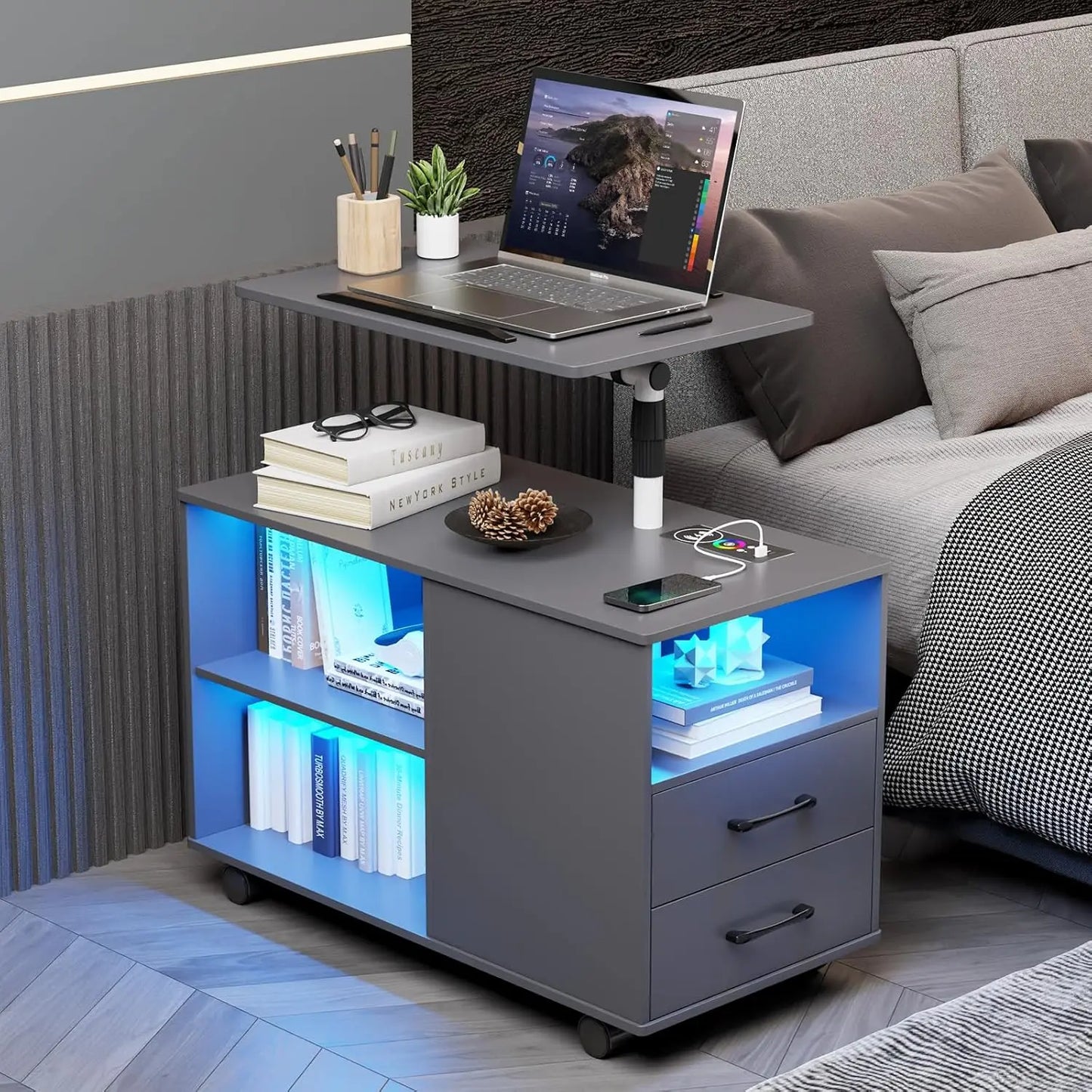 Bedroom Night Stand with Adjustable Rotary Study Table