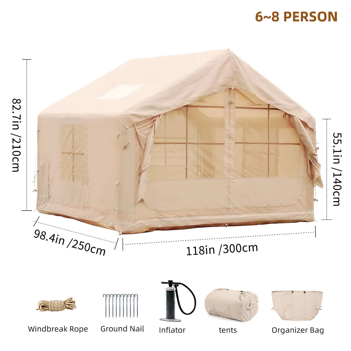 Inflatable Tent for Camping - 6-8 Person Ultra-Quick Setup