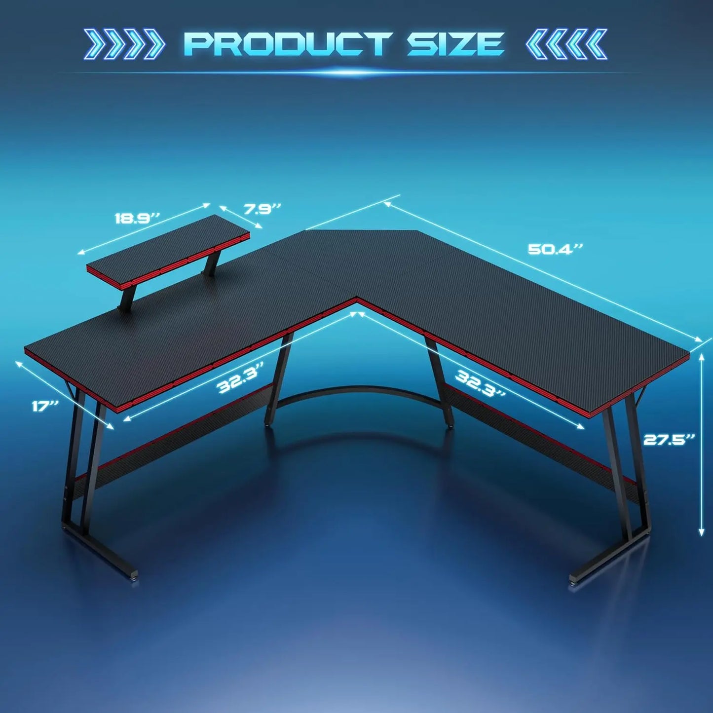 Large Corner Table for Home Office and Gaming (Black, 51 Inch)