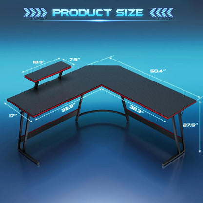 Large Corner Table for Home Office and Gaming (Black, 51 Inch)