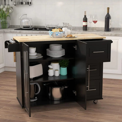 Wood Top Kitchen Cart with Storage Cabinet