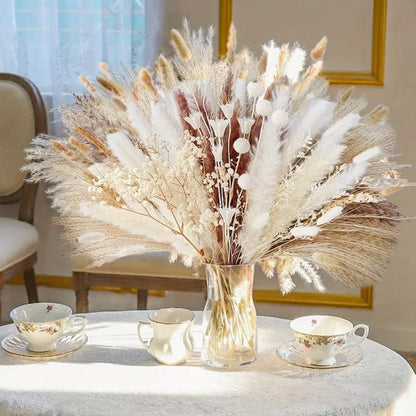 109Pcs Natural Dried Pampas Grass Bouquet with Bunny Tails