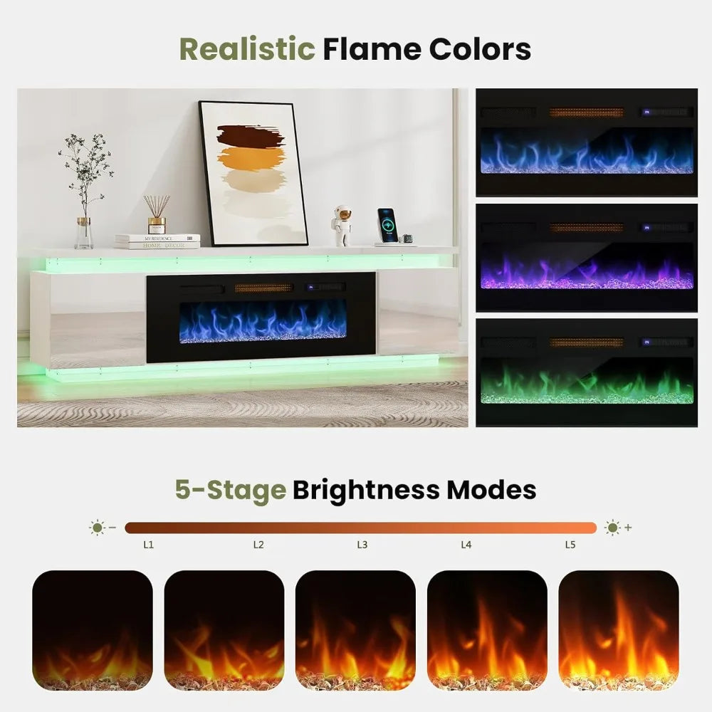 Fireplace TV-Stand with 40" Fireplace - 2 LED Light TV-Stand for 85 inch TVs
