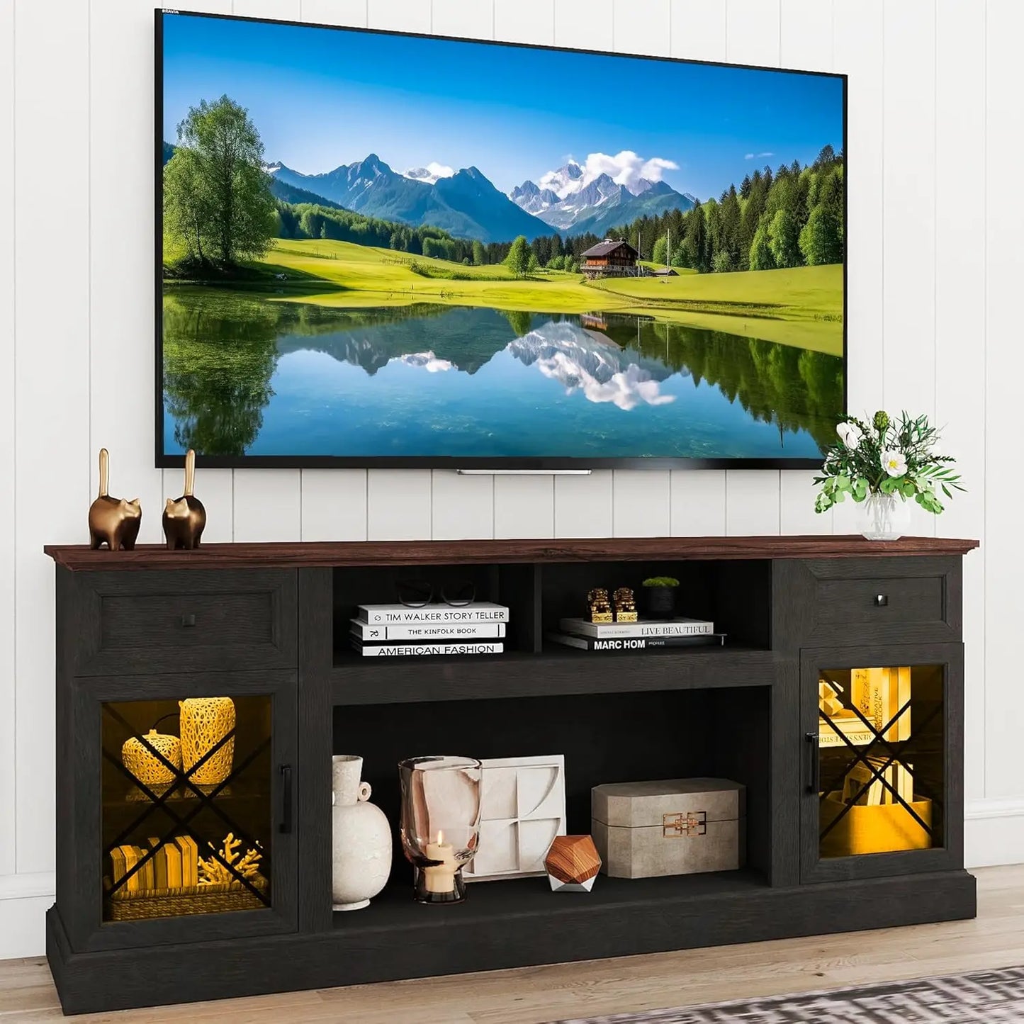 75 80 inch TV, Modern Entertainment Center with LED Lights