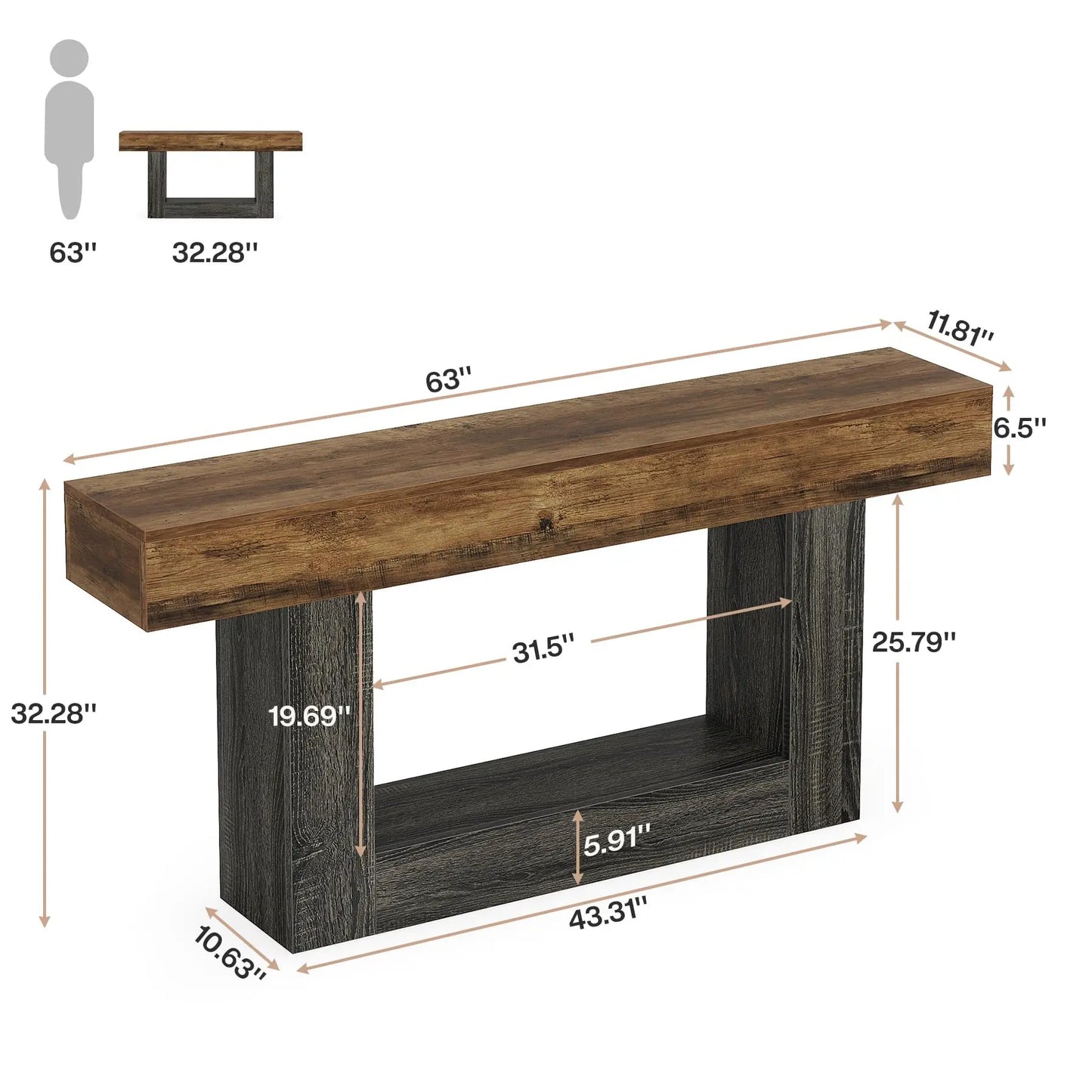 2-Tier Entryway Table with U-Shaped Base