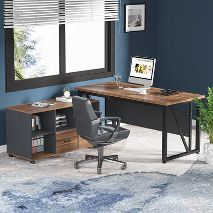 L-Shaped Computer Desk Home Office Furniture with Drawers